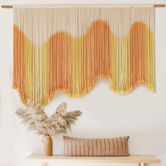 Anthropologie Large Yellow Dip-Dyed Macrame Modern Fiber Art Boho Wall Hanging - Picture 1 of 7